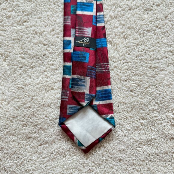 Vintage Michael James Rectangle tie 3‎ x 49 Red Blue Green White Multi - Picture 3 of 5